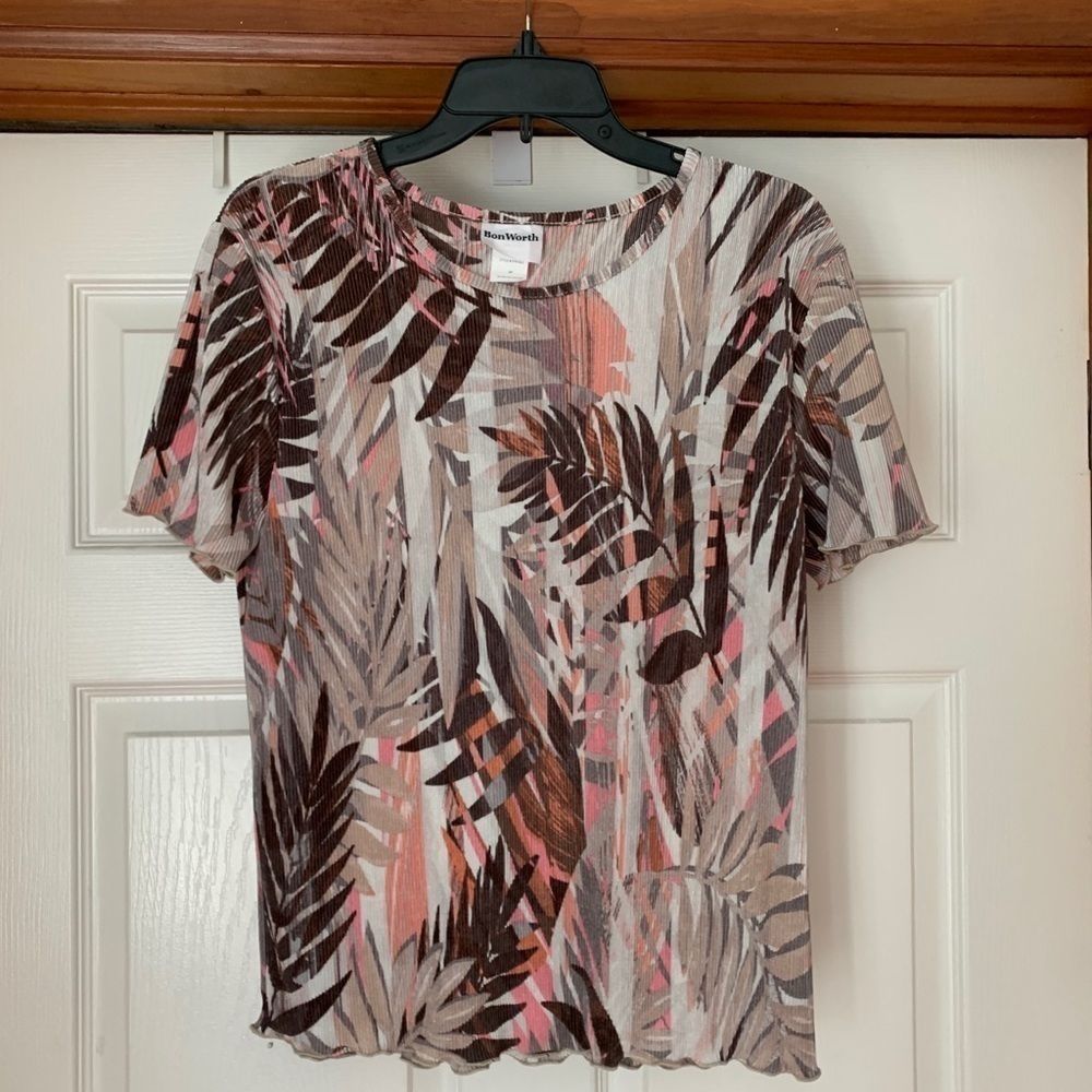 Bon Worth tropical blouse petite small pink brown